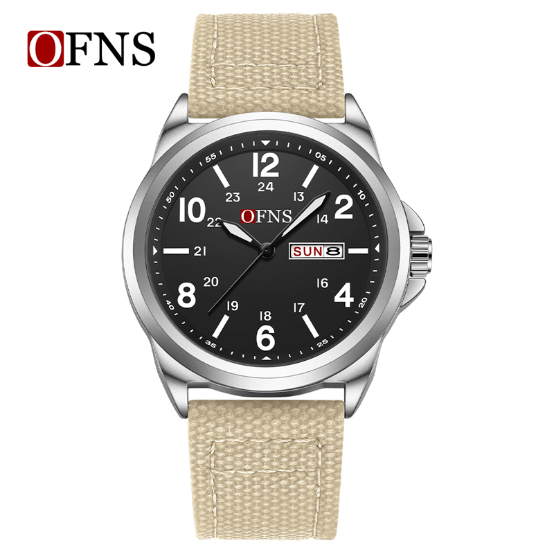 Leather Watch Band Men - Zegarek męski kwarcowy OFNS 7223, kalendarz,