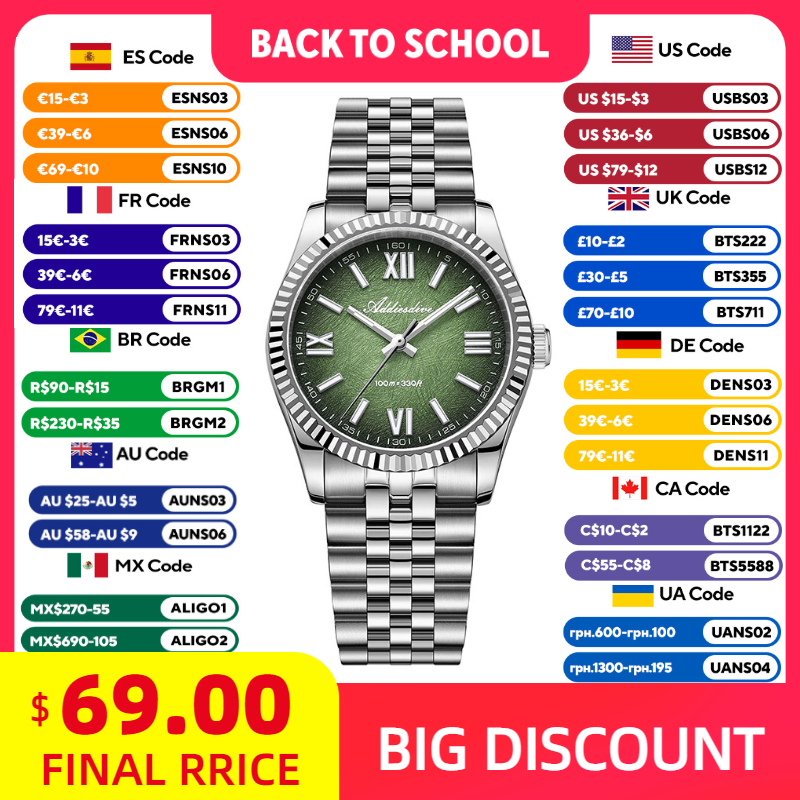 Stainless Bracelet Diver - ADDIESDIVE Elegancki zegarek dla kobiet Luksusowe