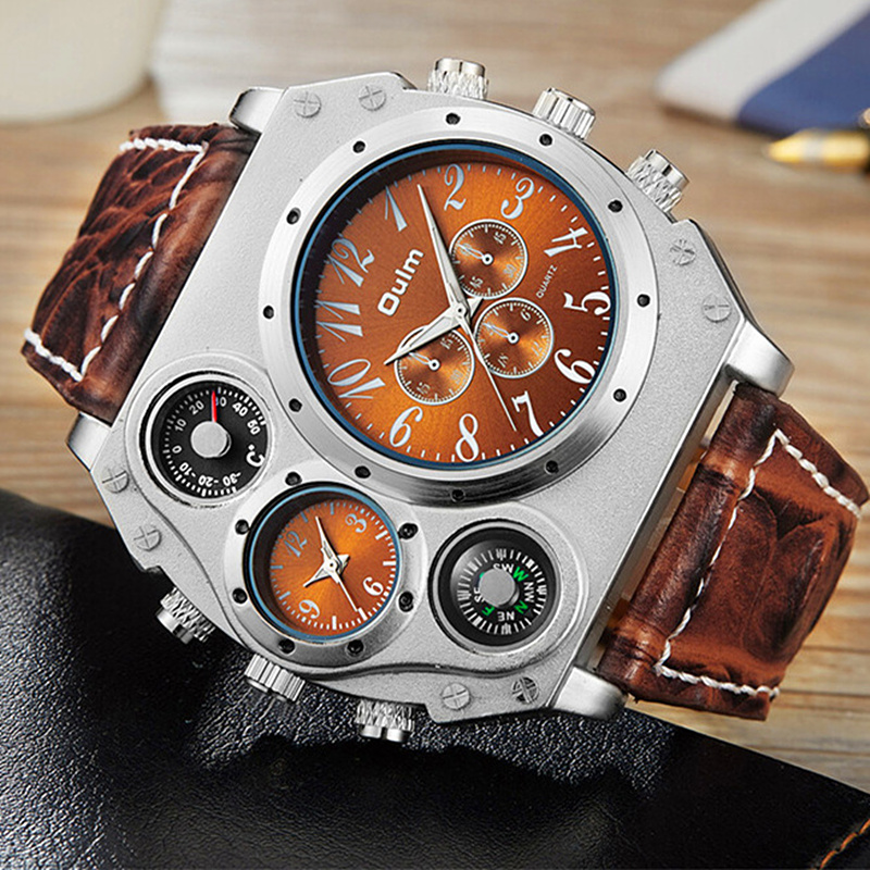 Leather Watch Band Men - Nowy Model Zegarek OULM Męski Kwarcowy